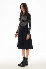 Black Ribbed Waist Wool Feel Skirt