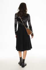 Black Ribbed Waist Wool Feel Skirt