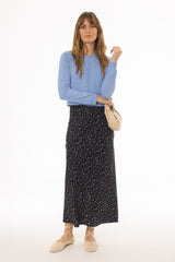 Blue Floral Printed Slip Skirt