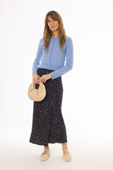 Blue Floral Printed Slip Skirt