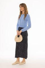 Blue Floral Printed Slip Skirt