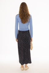 Blue Floral Printed Slip Skirt