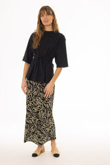 Black  Brushstroke Printed Slip Skirt