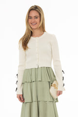 Ivory Bow Sleeve Detail Knit Cardigan