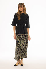 Black  Brushstroke Printed Slip Skirt