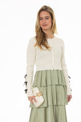 Ivory Bow Sleeve Detail Knit Cardigan