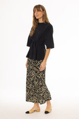 Black  Brushstroke Printed Slip Skirt
