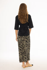Black  Brushstroke Printed Slip Skirt