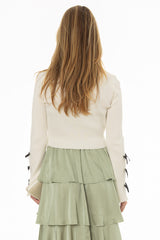 Ivory Bow Sleeve Detail Knit Cardigan