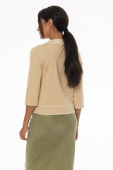 Tan Knit Button Top