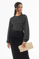 Black Sparkle Puff Sleeve Top