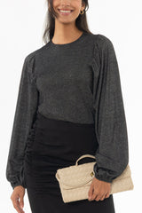 Black Sparkle Puff Sleeve Top