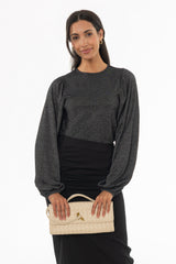 Black Sparkle Puff Sleeve Top