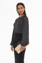 Black Sparkle Puff Sleeve Top