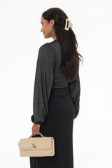 Black Sparkle Puff Sleeve Top