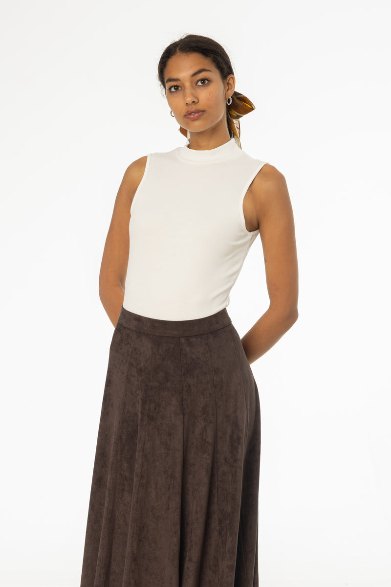 White Ribbed Sleeveless Mock Neck Top
