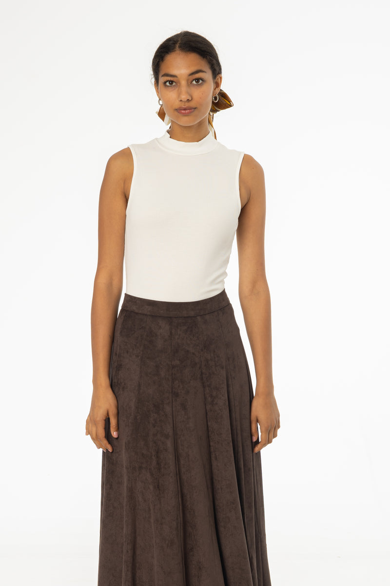 White Ribbed Sleeveless Mock Neck Top