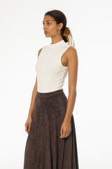 White Ribbed Sleeveless Mock Neck Top