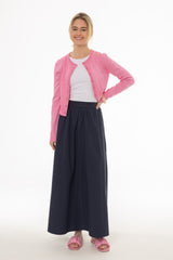 Navy Elastic Cotton Maxi Skirt