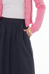 Navy Elastic Cotton Maxi Skirt