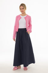 Navy Elastic Cotton Maxi Skirt