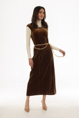 Bronze Square Neck Velour Maxi Jumper