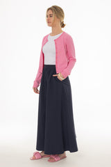 Navy Elastic Cotton Maxi Skirt