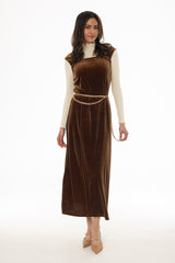 Bronze Square Neck Velour Maxi Jumper