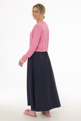 Navy Elastic Cotton Maxi Skirt