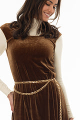 Bronze Square Neck Velour Maxi Jumper