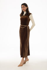 Bronze Square Neck Velour Maxi Jumper
