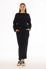 Black Drawstring Skirt Legging
