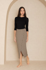 Black Checkered Faux Wrap Skirt