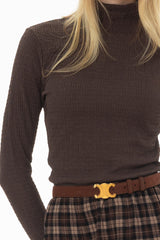 Brown Textured Turtleneck Top