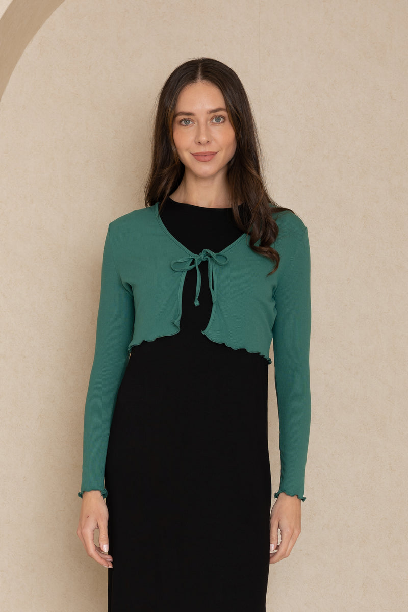 Kelly Green Tie Cropped Cardi