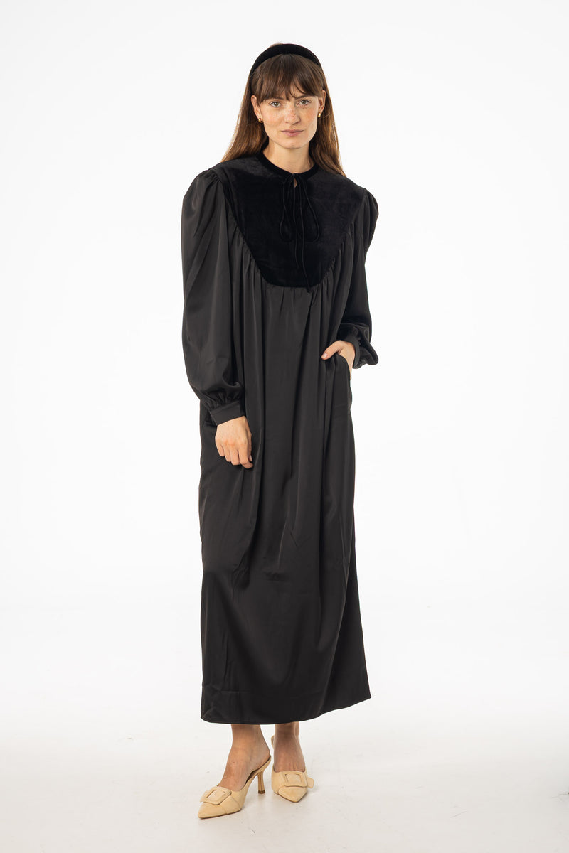 Black Velour Yoke Maxi Dress
