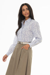 Blue Embroidered Paisley Blouse