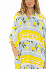 Blue And Yellow Oversized Shirt Dress