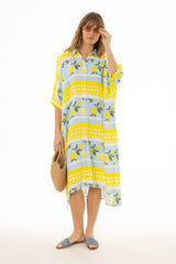 Blue And Yellow Oversized Shirt Dress
