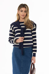 Navy Faux Overlay Striped Sweater