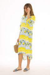 Blue And Yellow Oversized Shirt Dress