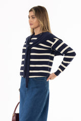 Navy Faux Overlay Striped Sweater