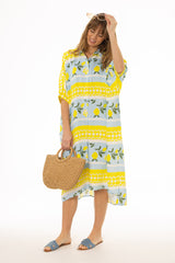 Blue And Yellow Oversized Shirt Dress