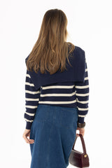 Navy Faux Overlay Striped Sweater