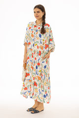Citrus Print Oversized Shirt Maxi Dress