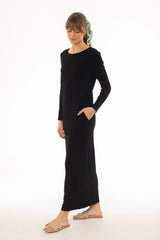 Black Basic Pocket Maxi Dress
