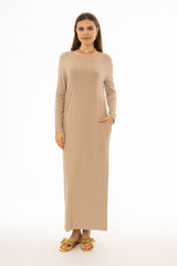 Tan Basic Pocket Maxi Dress