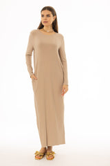Tan Basic Pocket Maxi Dress