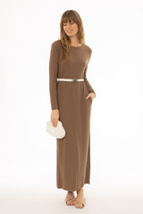 Brown Basic Pocket Maxi Dress