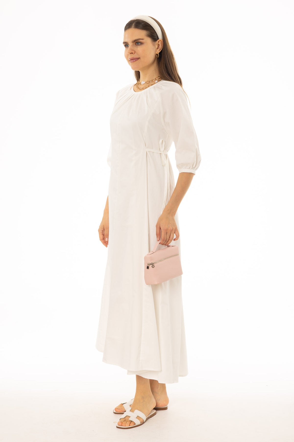 White Side Tie Cotton Maxi Dress  BLANK